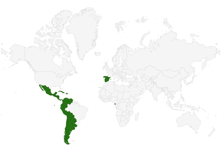 Map of countries in which Spanish is an official language